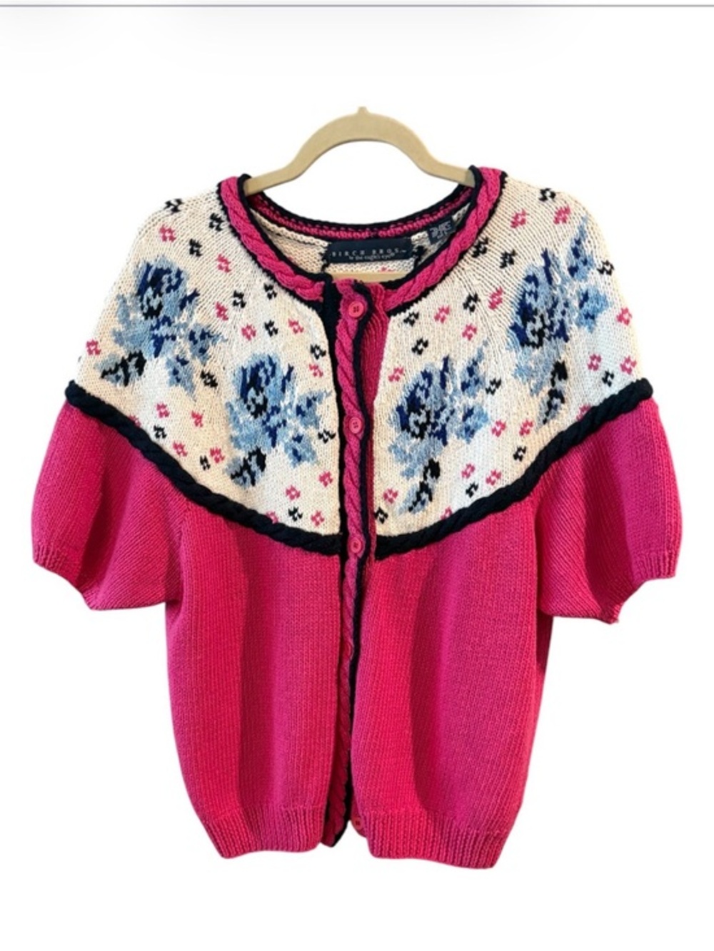 Vintage Birch Bros. Eagles Eye Floral Knit Cottagecore Cardigan Sweater – L
